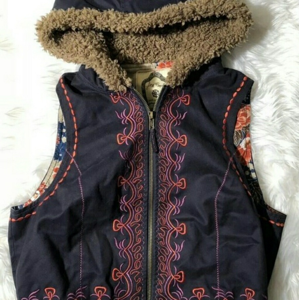Free people embroidered hooded vest sz s
